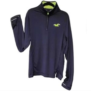 Hollister sport navy reflective neon thumb hole fitted zip up pullover L NWOT
